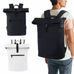 Waterproof Roll Top Backpack Large Capacity Business Casual Schoolbag Travel Bag Zipper Polyester Fashionable Computer Bag